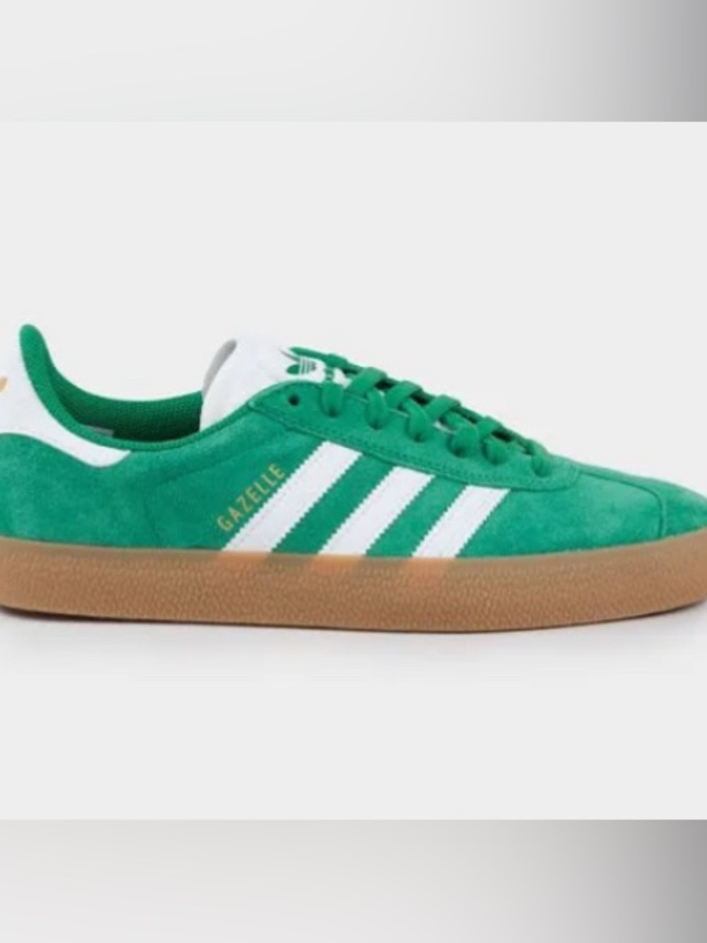adidas Gazelle Green Suede Sneakers with White Stripes and Gum Sole